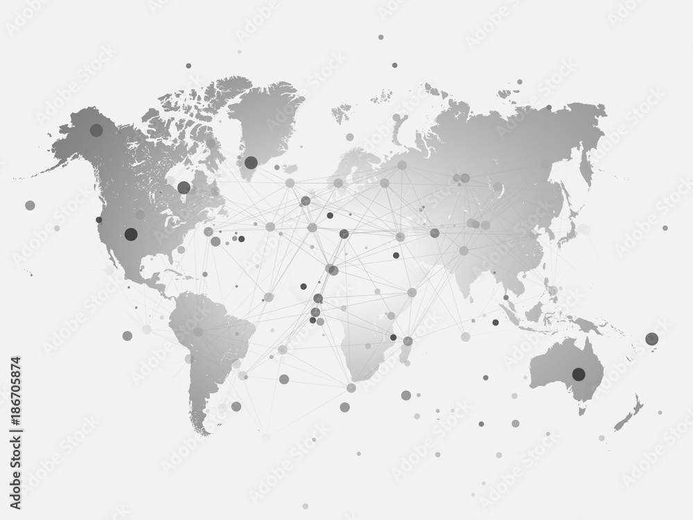 Poster world map silhouette with connection grid - vector illustration background - network concept design