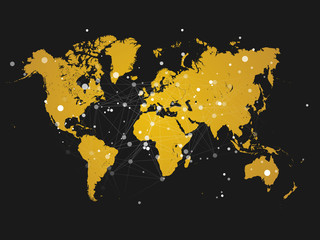 World map silhouette with connection grid - vector illustration background - network concept design