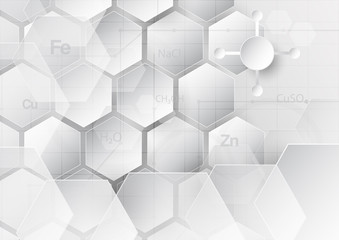 Abstract chemical background in grey and white tone in concept of paper cut and flat design.