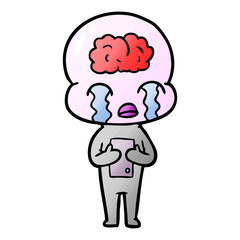 cartoon big brain alien crying