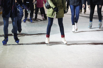 Unidentifiable Ice skaters using a temporary rink during the Christmas and New Year holiday period