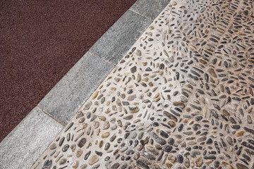 Perspective View of Various Color Grunge Brick Stone on The Ground for Street Road. Sidewalk, Driveway, Pavers .