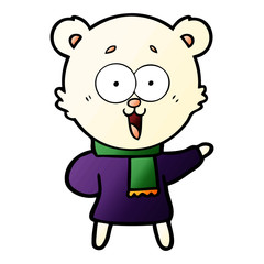 laughing teddy  bear cartoon in winter clothes