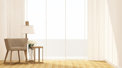 Living room and balcony on white background for artwork room for rent or residence - Interior Design - 3D Rendering