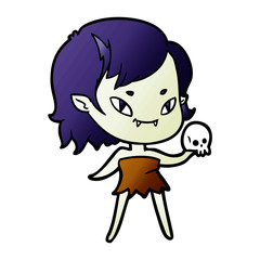 cartoon friendly vampire girl with skull