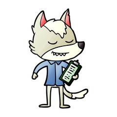 friendly cartoon wolf with notes