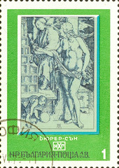 Ukraine - circa 2018: A postage stamp printed in Bulgaria shows drawing by Albrecht Durer. Series: Paintings. Circa 1975.