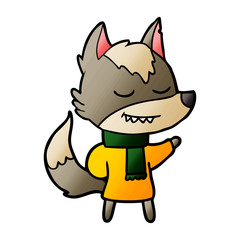friendly cartoon wolf wearing scarf