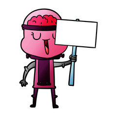 happy cartoon robot with sign