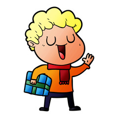 laughing cartoon man with present