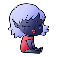 pretty cartoon elf girl sitting