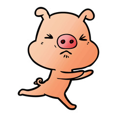 cartoon annoyed pig running