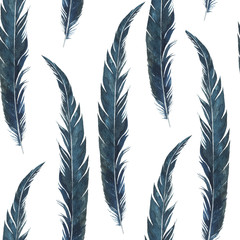 seamless pattern with watercolor drawing feathers