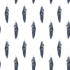 seamless pattern with watercolor drawing feathers