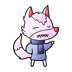 cartoon wolf in winter clothes