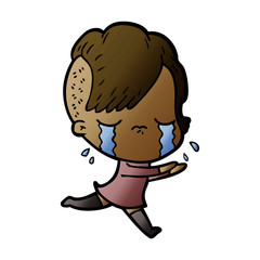 cartoon crying girl running away
