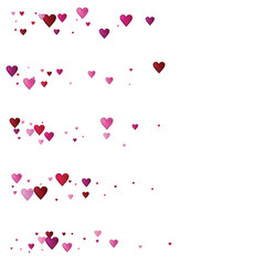 Valentines Day Vector Confetti Border. Falling Down Petals, Showering Pink, Red Hearts. Wide Valentines Day Background, Celebration Hearts Garland Rose Romantic Wedding Frame, Border, Banner Design