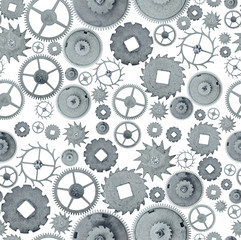seamless background from steel gears on white