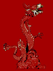 Chinese dragon on a red background. Vector illustration