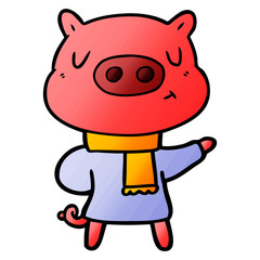 cartoon content pig in winter attire