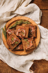 Focaccia with rolled pancetta and rosemary