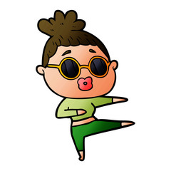 cartoon dancing woman wearing sunglasses