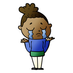 cartoon crying woman shrugging