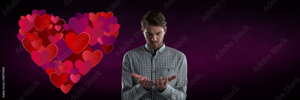 Poster man with open hands and heart