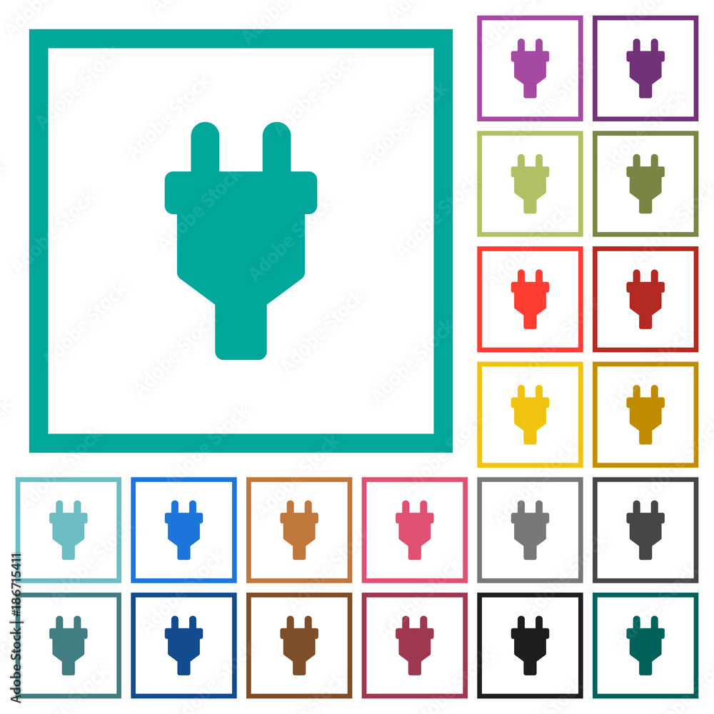 Poster power connector flat color icons with quadrant frames