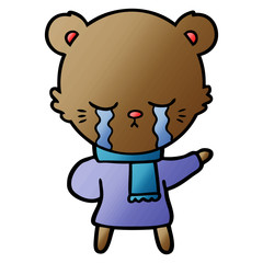 crying cartoon bear wearing winter clothes