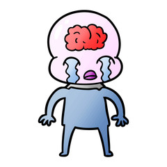 cartoon big brain alien crying