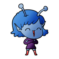 cartoon happy alien girl