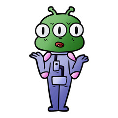 cartoon three eyed alien shrugging