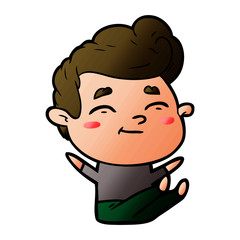 happy cartoon man sitting
