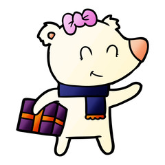 Fototapeta premium female polar bear with christmas present