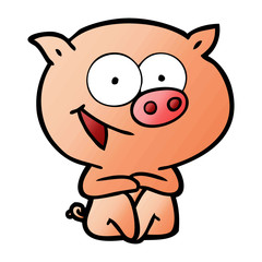 cheerful sitting pig cartoon