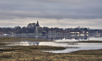 Bosham harbour and church near Chichester in winter