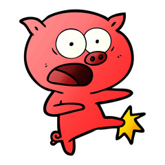 cartoon pig shouting and kicking