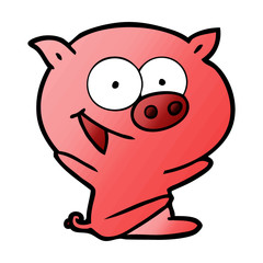 cheerful sitting pig cartoon