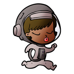 cartoon pretty astronaut girl running