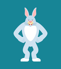 Rabbit angry. Hare evil emotions. Animal aggressive. Vector illustration