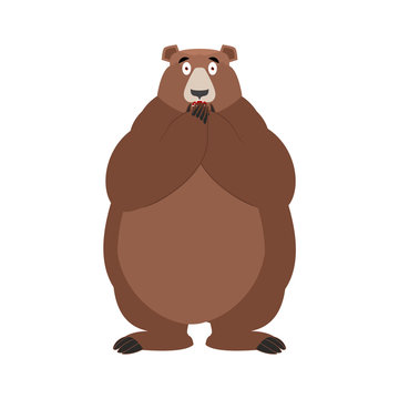 Bear scared OMG. Animal Oh my God emoji. Frightened Grizzly. Vector illustration