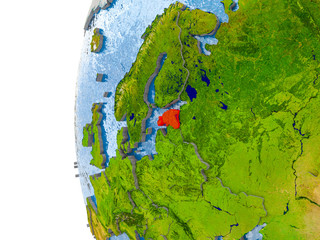 Map of Estonia on model of globe