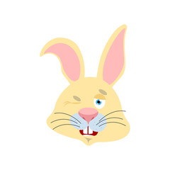 Rabbit winks. Hare happy emoji. Animal Vector illustration