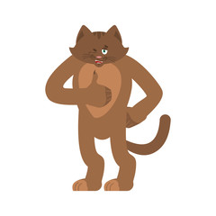 Cat thumbs up and winks. Pet happy emoji. Kitty Vector illustration
