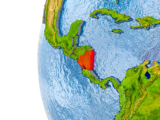 Map of Nicaragua on model of globe