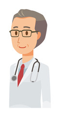 Fototapeta premium A middle-aged male doctor wearing a white suit is facing diagonally