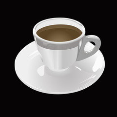 white cup of coffee on a black background