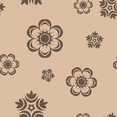Fototapeta na wymiar Brown floral seamless pattern on beige background