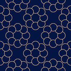 Golden blue geometric ornament. Seamless pattern